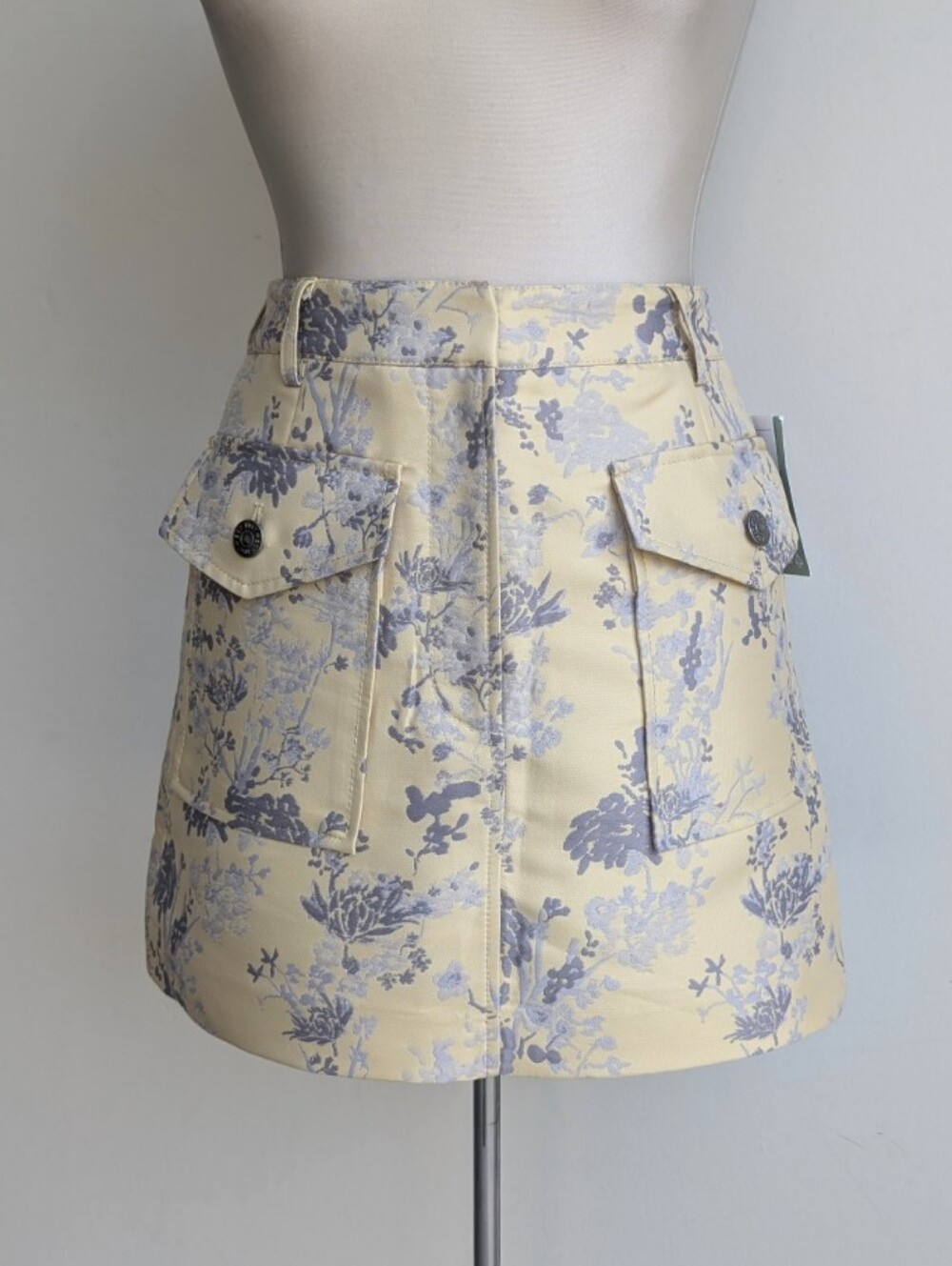 NWT Yellow Floral Jacquard Embroidered Mini Skirt